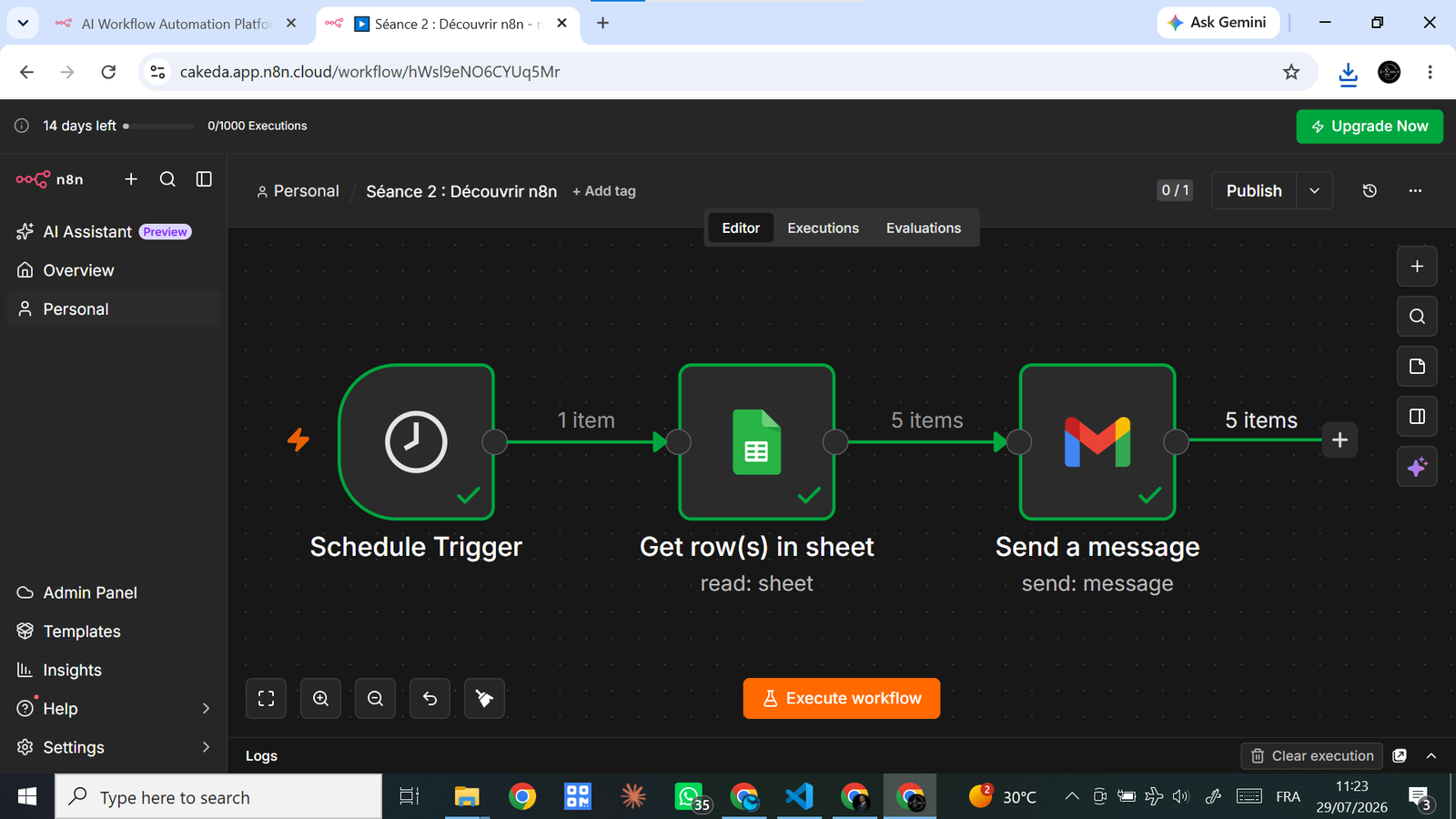 Capture du workflow Facebook : Automatisation complète exécuté