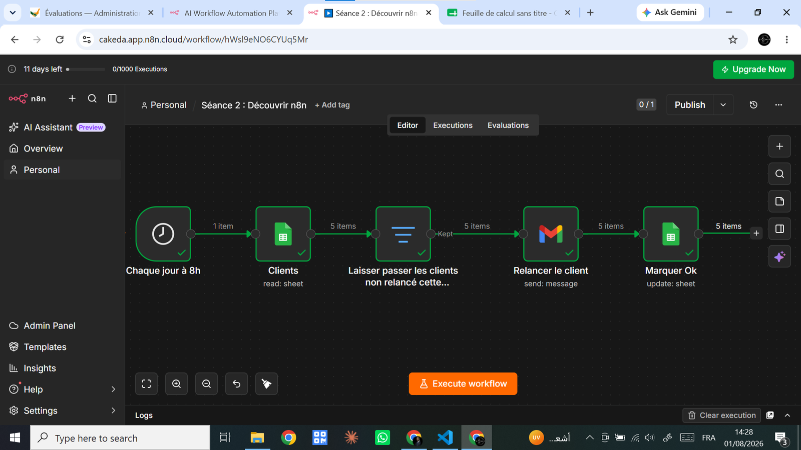 Capture du workflow Facebook : Automatisation complète exécuté
