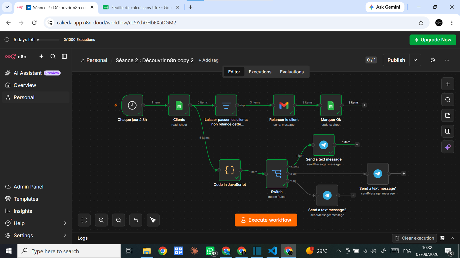 Capture du workflow Facebook : Automatisation complète exécuté
